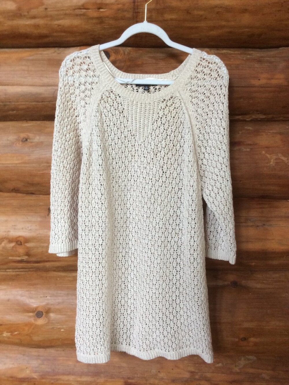 Relativity Ivory Tan Boho Retro Open Weave Resortwear Travel Tunic Size 2X